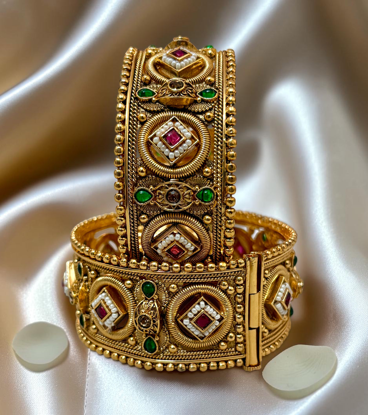 1 Gram Gold Plated with a rich, authentic real-gold look Premium Polki Heritage Kangan