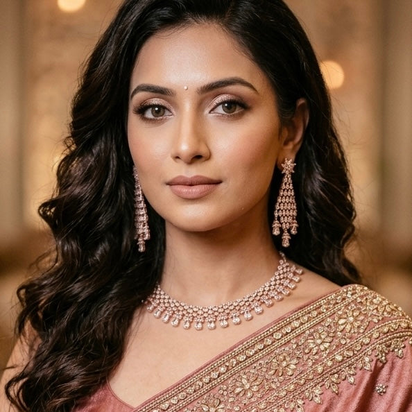 Next To Real Diamond Necklace Set With Earrings