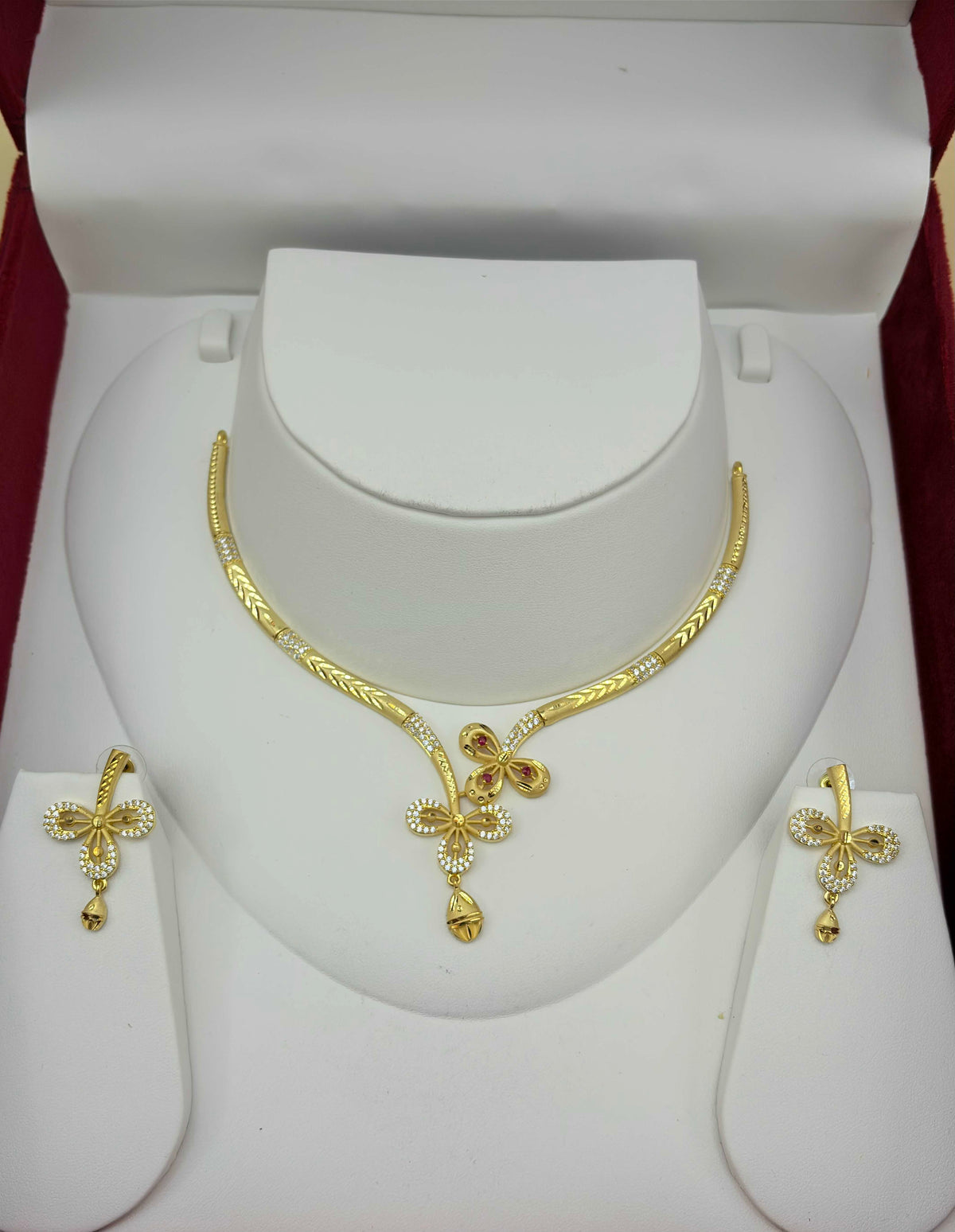 1 gram gold plated Hasli styled Necklace set with dropping Studs
