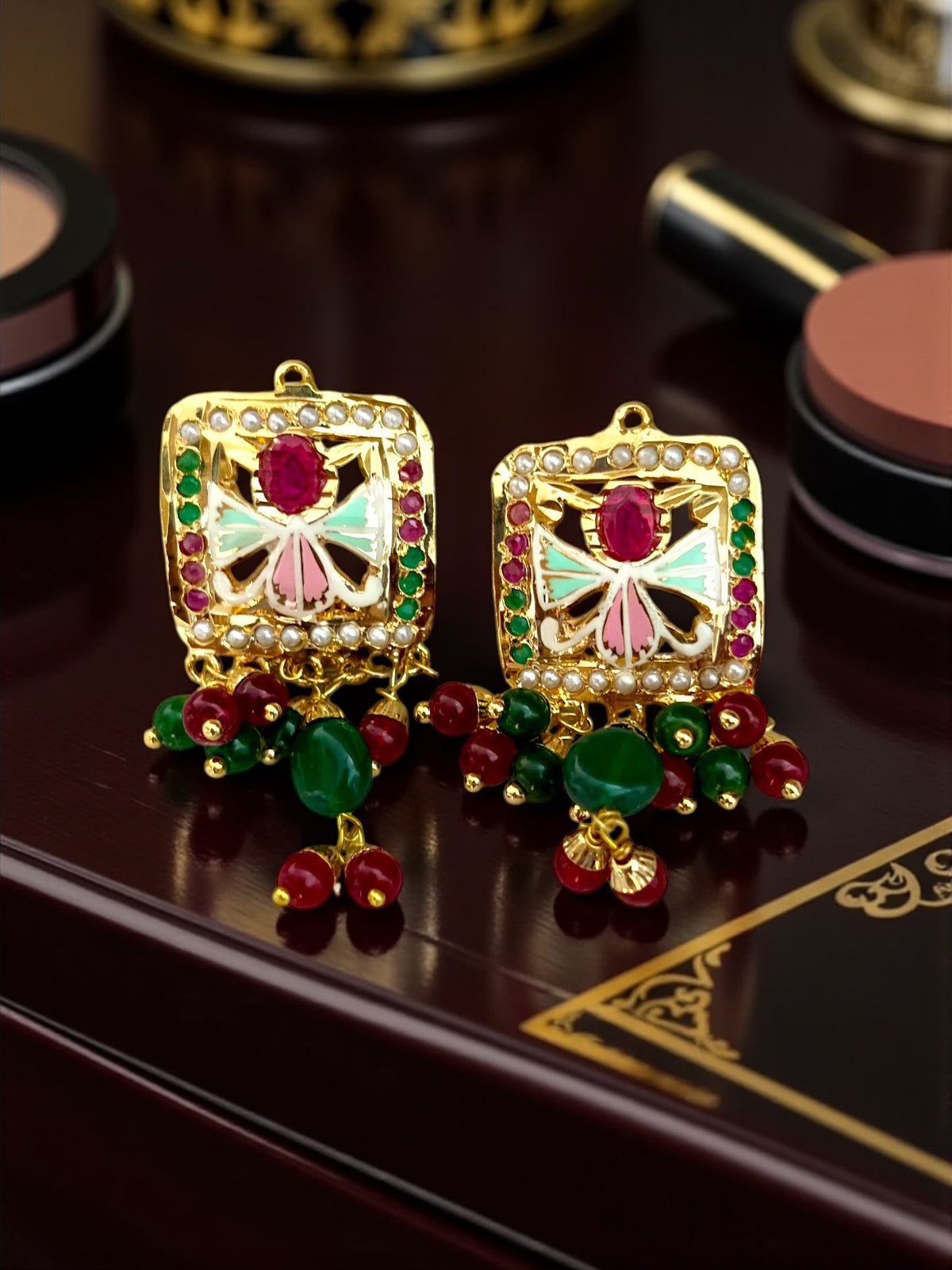 Gram Gold Plated Jadau Lightweight Meena work Studs