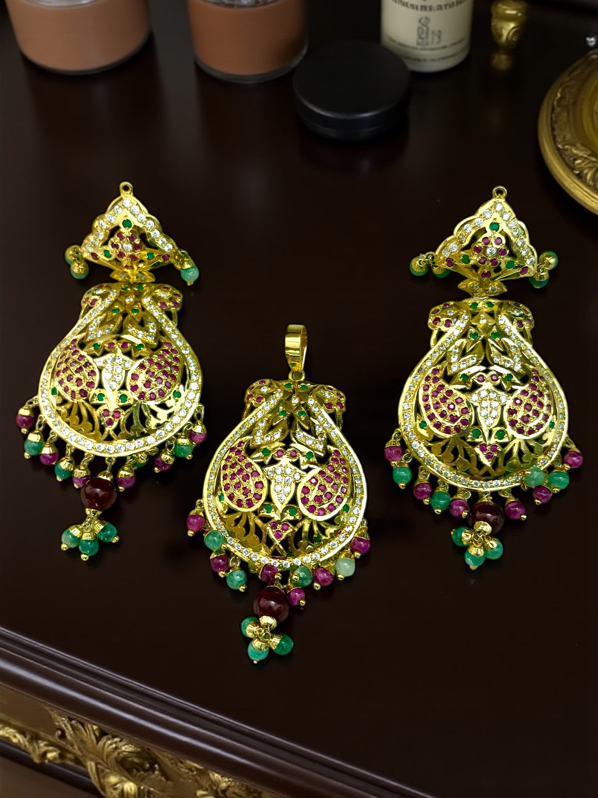 1 Gram Gold plated Real Jadau Pendant set with an elegant Real-gold-inspired design