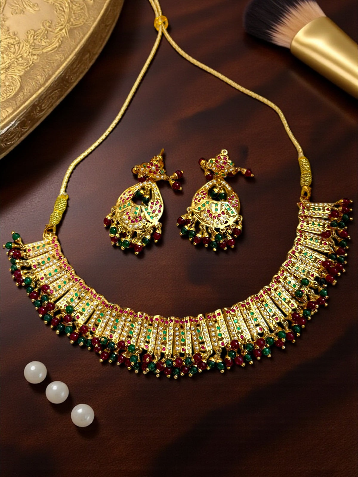 Sherry- Gram Gold plated Traditional Heritage Real Jadau Lightweight flexible Choker Set