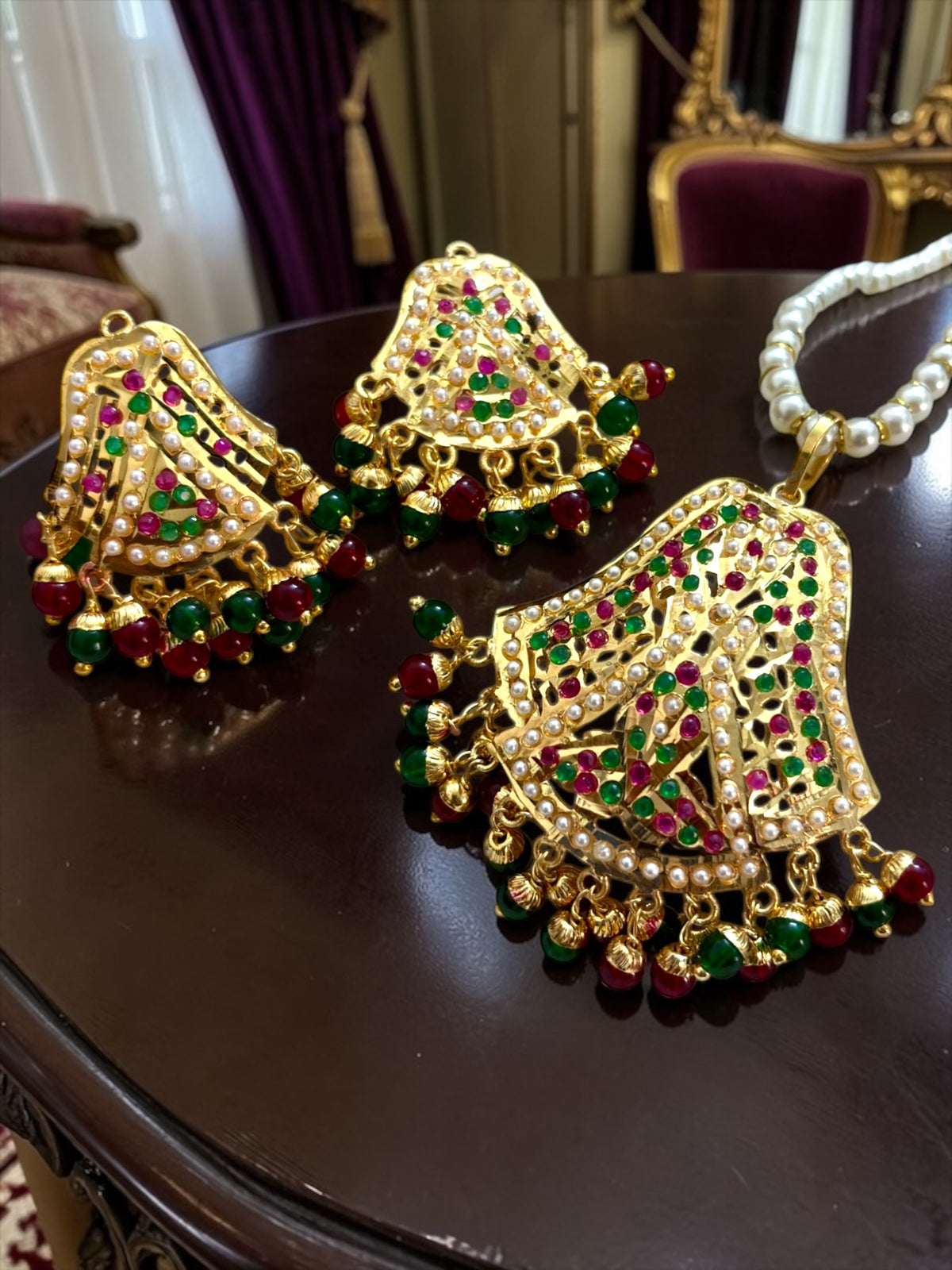 Gold Plated Jadau Pendant Sets