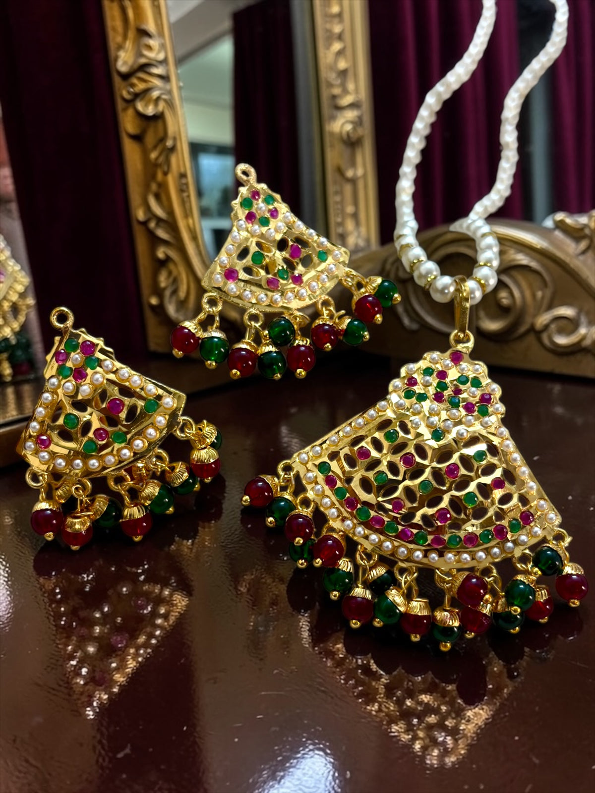 Gold Plated Jadau Pendant Set