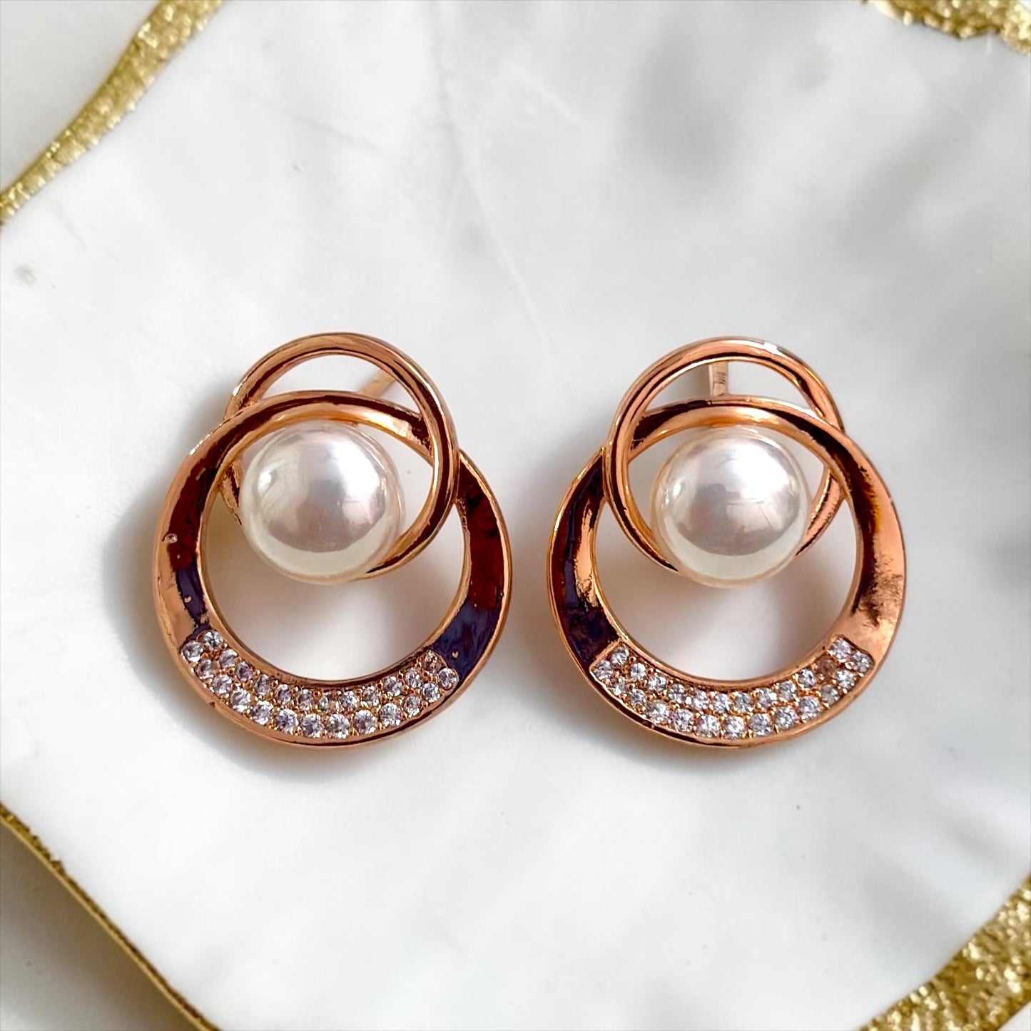CZ Diamond Real Pearl Studs