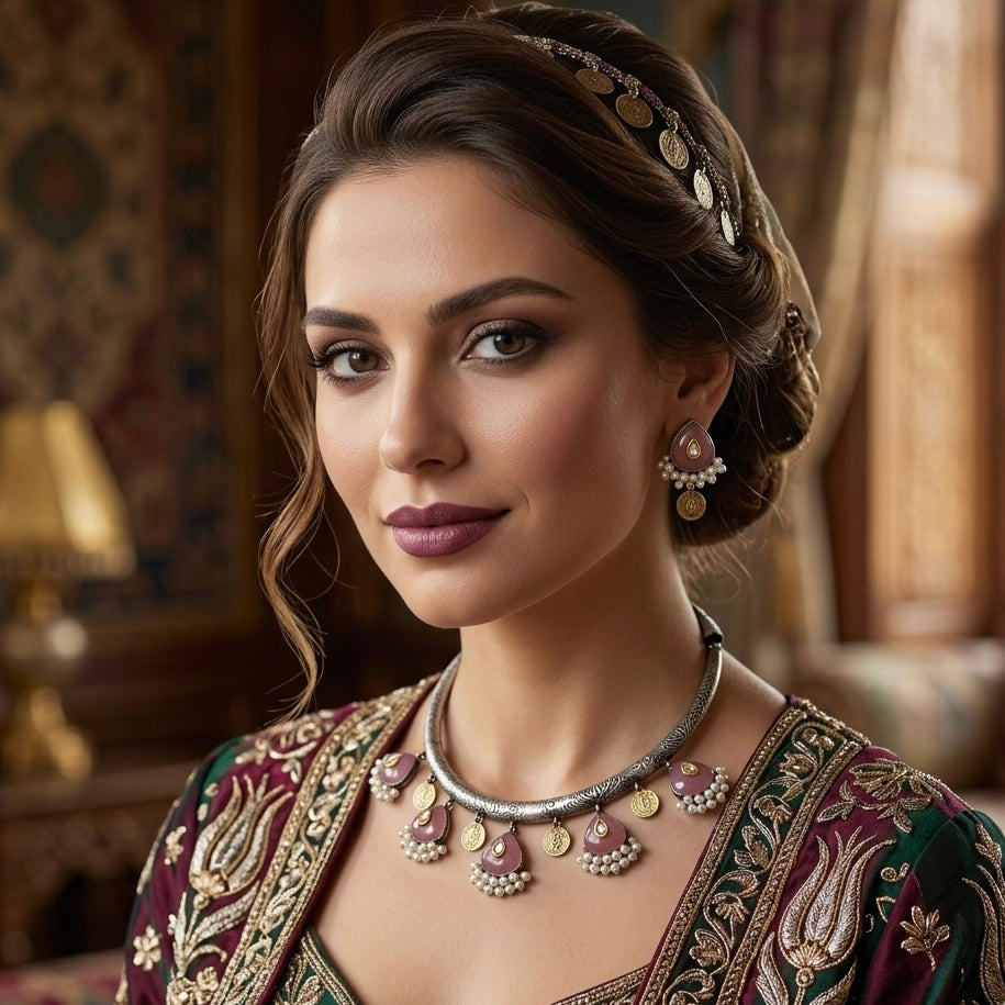 Abida Silver Oxidized Hasli Set