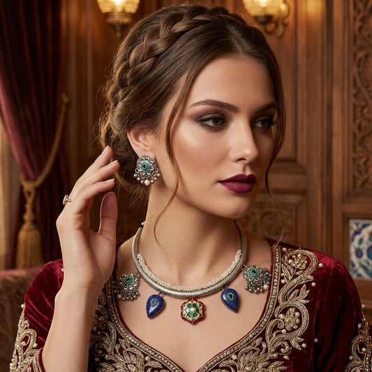 Aliha Silver Oxidized Hasli Set