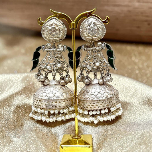 Aleena Silver Oxidized Jhumke Set