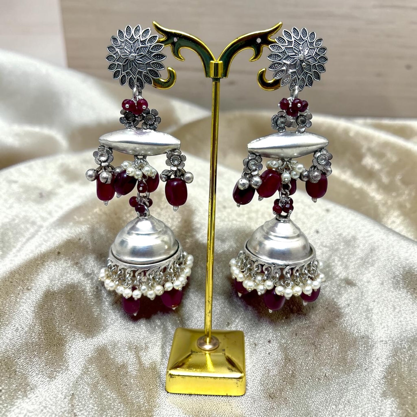 Selina Silver Oxidized Jhumka Set