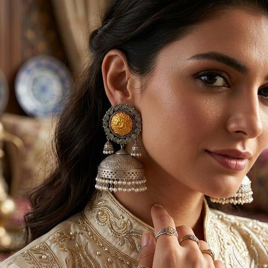 Anahita Silver Oxidized Jhumke Set