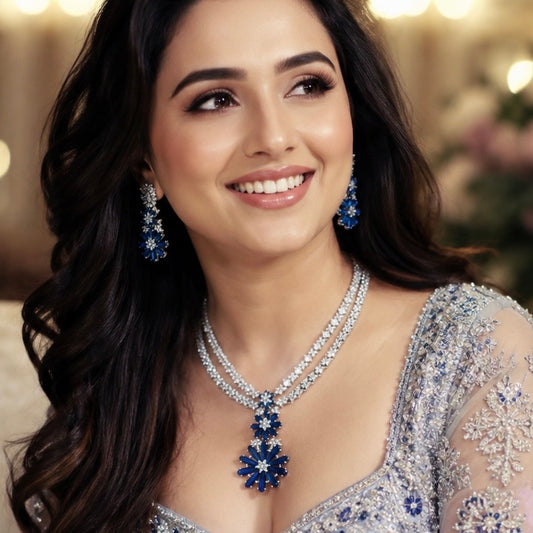 Elegant Double Layer Floral Diamond NECKLACE Set