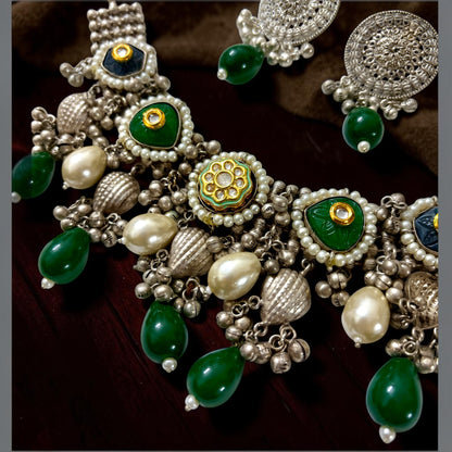 Zaara Zewar - Statement Handcrafted Heritage Silver Oxidized Lightweight Necklace Set