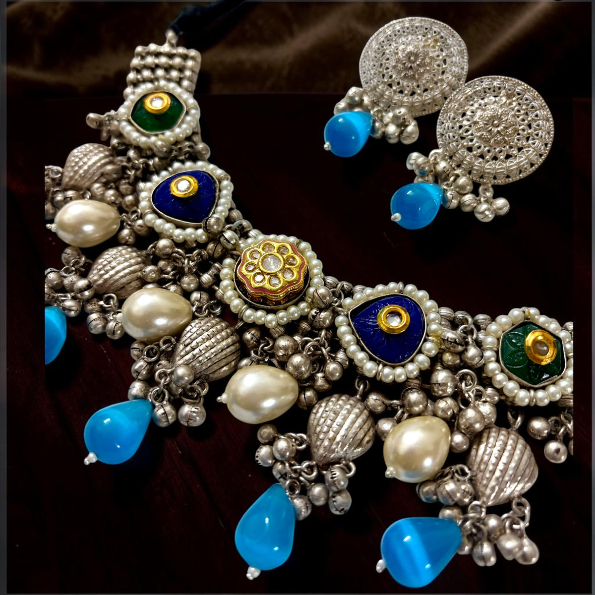 Zaara Zewar - Statement Handcrafted Heritage Silver Oxidized Lightweight Necklace Set