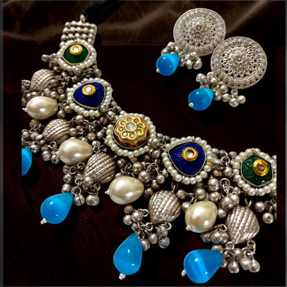 Zaara Zewar - Statement Handcrafted Heritage Silver Oxidized Lightweight Necklace Set