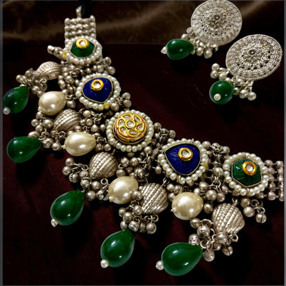 Zaara Zewar - Statement Handcrafted Heritage Silver Oxidized Lightweight Necklace Set