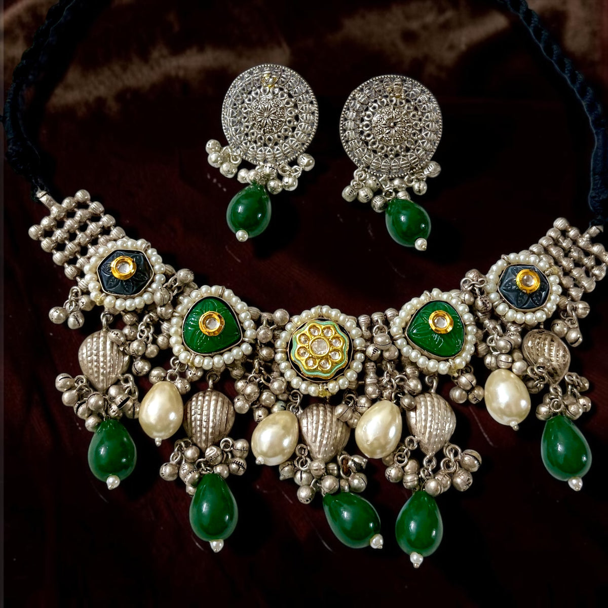 Zaara Zewar - Statement Handcrafted Heritage Silver Oxidized Lightweight Necklace Set