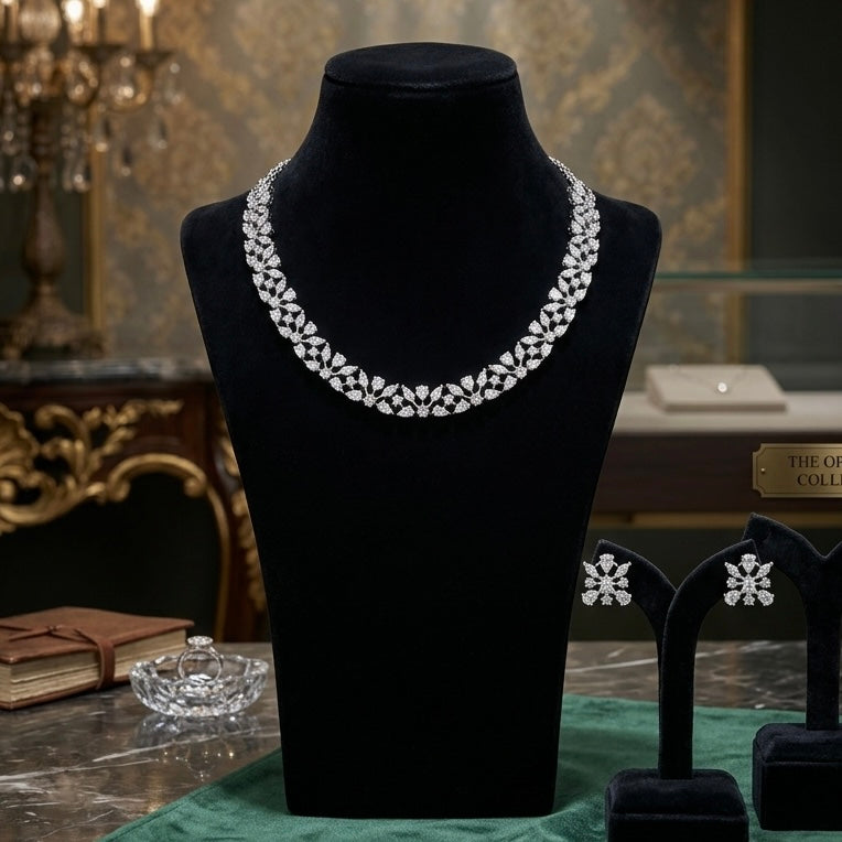 Red Carpet Celebrity- Luxurious 1 Gram Gold Plated & white Rhodium Plated  Real Diamond inspired Hasli style Necklace Set with Back Screw