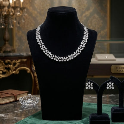 Red Carpet Celebrity- Luxurious 1 Gram Gold Plated & white Rhodium Plated  Real Diamond inspired Hasli style Necklace Set with Back Screw