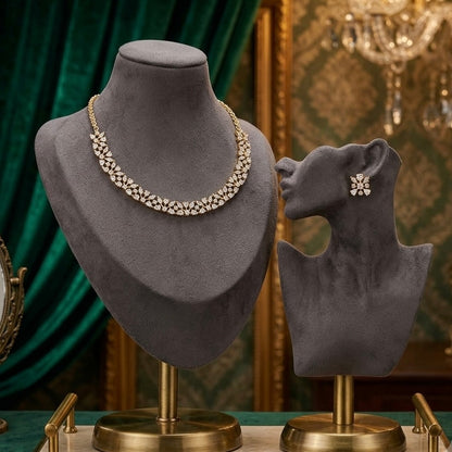 Red Carpet Celebrity- Luxurious 1 Gram Gold Plated & white Rhodium Plated  Real Diamond inspired Hasli style Necklace Set with Back Screw