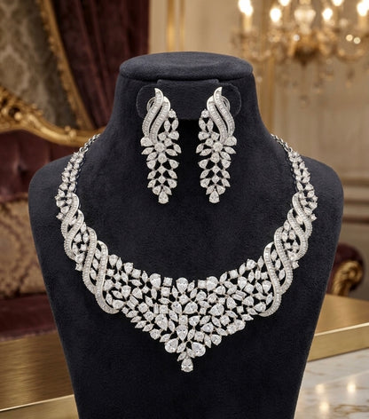 Hitasha- Luxurious 1 Gram Gold Plated & white Rhodium plated Real Diamond inspired Hasli style Necklace Set with Back Screw
