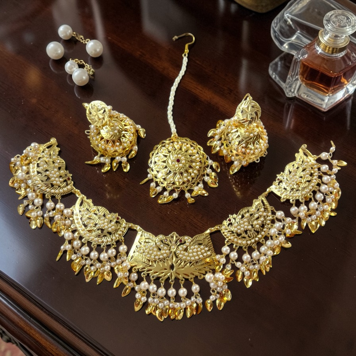 Gold Plated Jadau Lightweight Jadau Set with Tikka