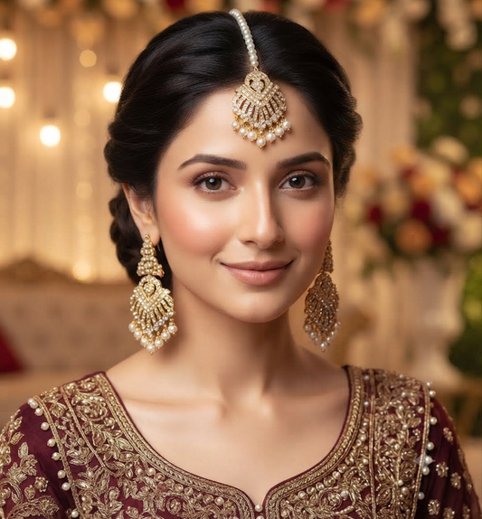 Deepjot- 1 Gram Gold Plated Real Jadau Lightweight Maangtikka Set