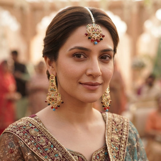 Ashish- 1 Gram Gold Plated Real Jadau Lightweight Maangtikka Set