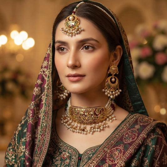 Sharjeena- Gram Gold Traditional Heritage Real Jadau Lightweight Choker Set