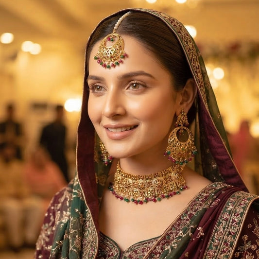 Haniya- Gram Gold Traditional Heritage Real Jadau Traditional Heritage Lightweight Choker Set
