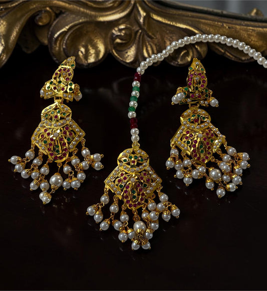Rukhsar- 1 Gram Gold Plated Real Jadau Lightweight Maangtikka Set