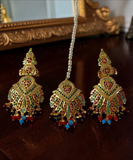 Deepjot- 1 Gram Gold Plated Real Jadau Lightweight Maangtikka Set