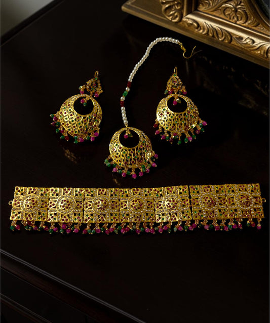 Haniya- Gram Gold Traditional Heritage Real Jadau Traditional Heritage Lightweight Choker Set