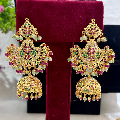 Cuteleen- 1 Gram Gold Plated Real Jadau Lightweight jhumki