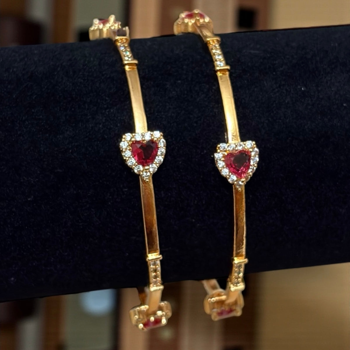 Daily Wear Ruby Heart Shaped Bangles