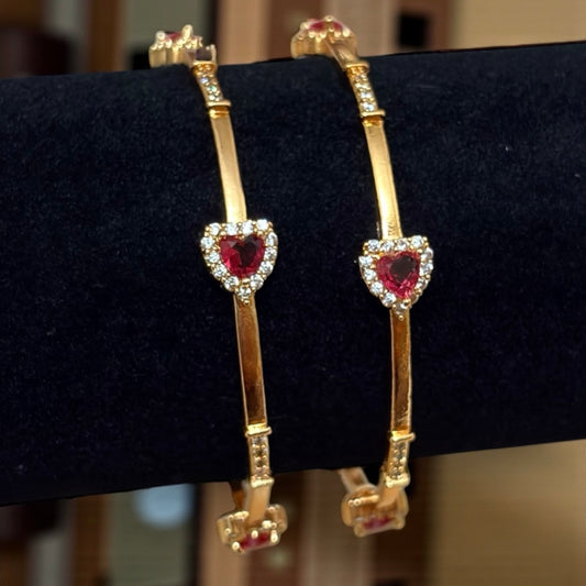 Daily Wear Ruby Heart Shaped Bangles