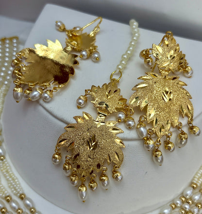 Real Gold Look Lightweight 24k Gold plated Traditional Heritage Necklace Set with Mangtikka