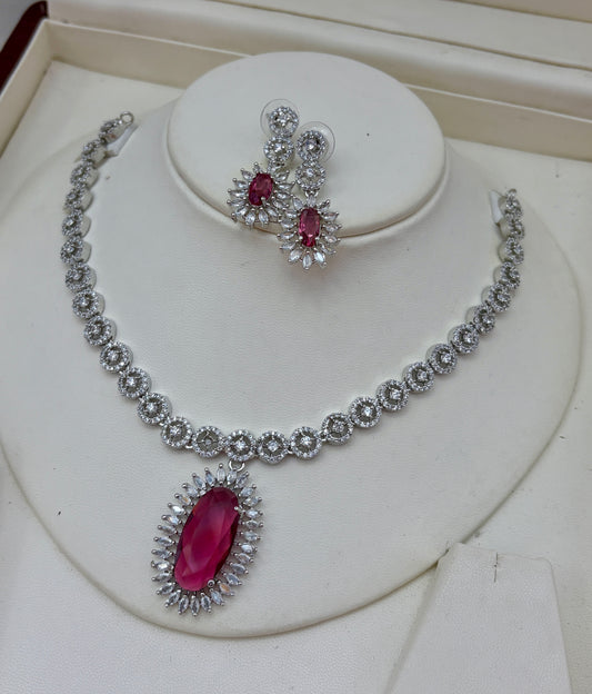 Premium quality Diamonds white rhodium plated Pendant style sleek Necklace sets