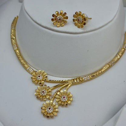 Real Gold Dubai jewellery Inspired 1 Gram Gold Plated HASLI set with Studs