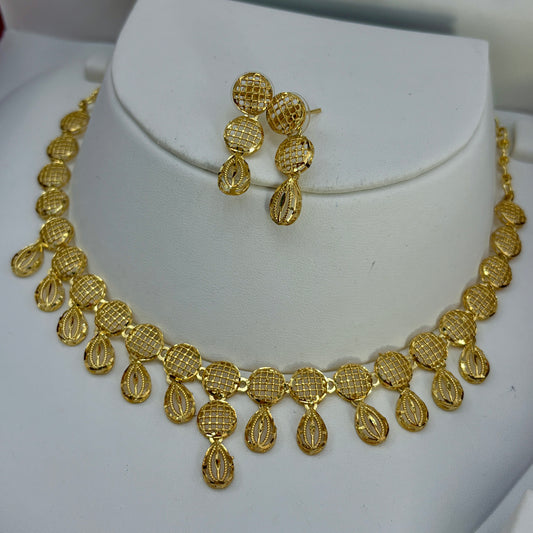 Real Gold Dubai jewellery Inspired 1 Gram Gold Plated Necklace set