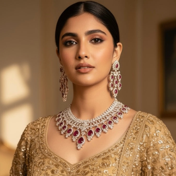 Red Carpet Celebrity inspired Next to Real Diamond Necklace Sets