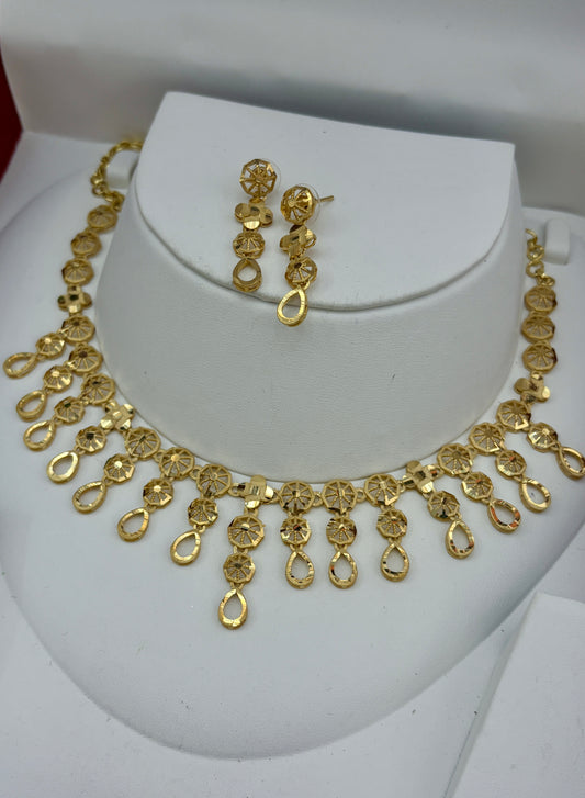 Real Gold Dubai jewellery Inspired 1 Gram Gold Plated flexible Necklace set