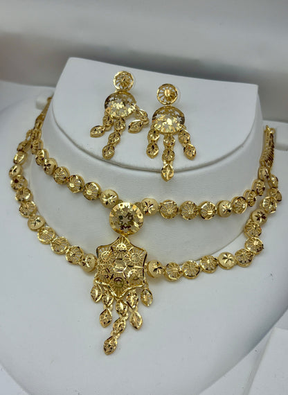 Real Gold Dubai jewellery Inspired 1 Gram Gold Plated flexible Layered Necklace set