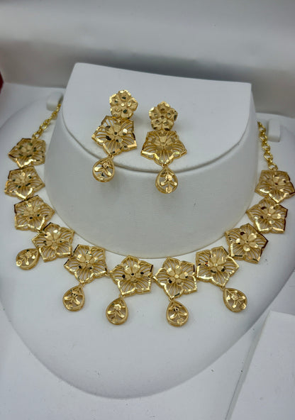 Real Gold Dubai jewellery Inspired 1 Gram Gold Plated flexible Necklace set