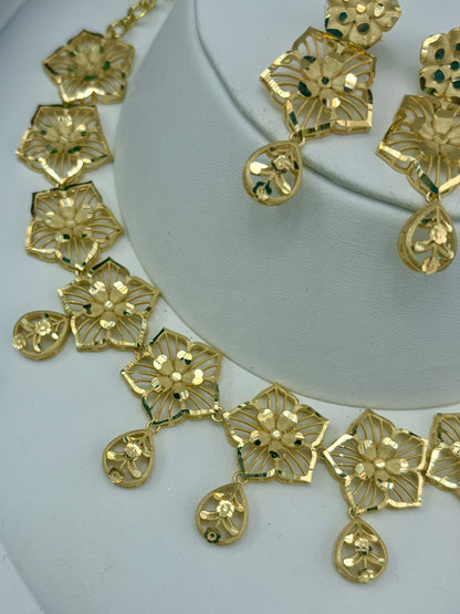 Real Gold Dubai jewellery Inspired 1 Gram Gold Plated flexible Necklace set