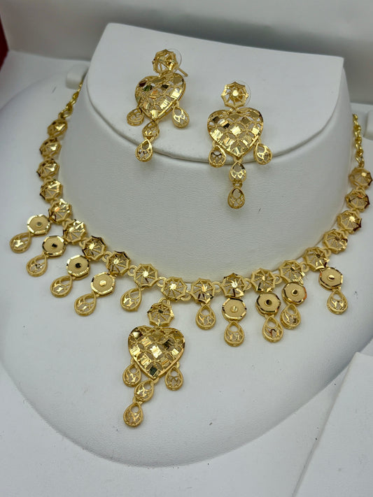 Real Gold Dubai jewellery Inspired 1 Gram Gold Plated flexible Necklace set