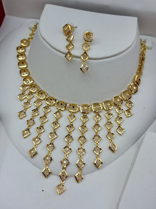 Real Gold Dubai jewellery Inspired 1 Gram Gold Plated flexible Necklace set