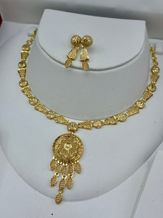 Real Gold Dubai jewellery Inspired 1 Gram Gold Plated flexible Necklace set