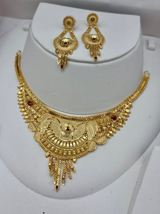 Real Gold Dubai jewellery Inspired 1 Gram Gold Plated flexible choker Necklace set