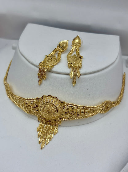 Real Gold Dubai jewellery Inspired 1 Gram Gold Plated flexible Necklace set