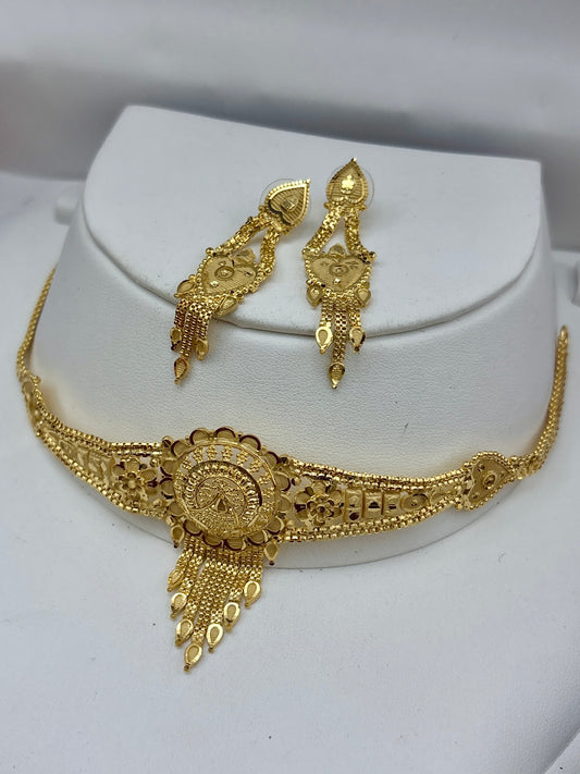 Real Gold Dubai jewellery Inspired 1 Gram Gold Plated flexible Necklace set